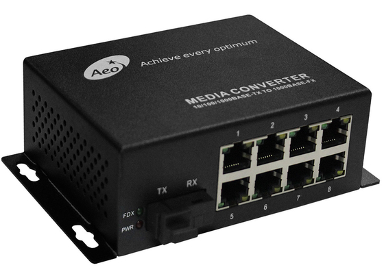 convertidor del 10/100M Commercial Fiber Media con 1 fibra y 8 puertos Ethernet