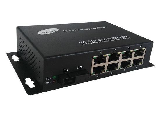 Medios convertidor de la fibra portuaria del gigabit 8 con 1 fibra y 8 puertos Ethernet