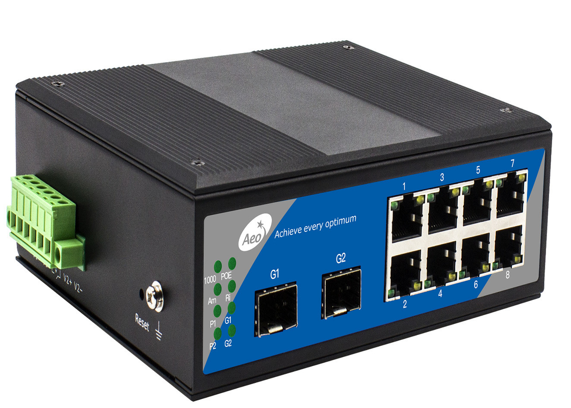 IP40 Fibra SFP Switch almacenamiento y transmisión con 2 ranuras SFP y 8 puertos Ethernet