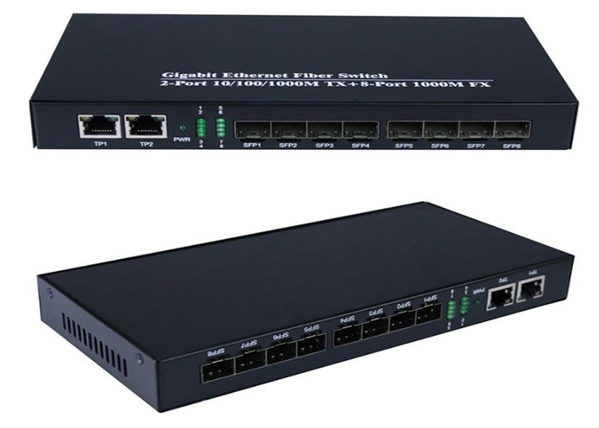 Gigabit Ethernet Fiber Switch 1.25Gbps 8 puertos de fibra SFP y 2 puertos RJ45
