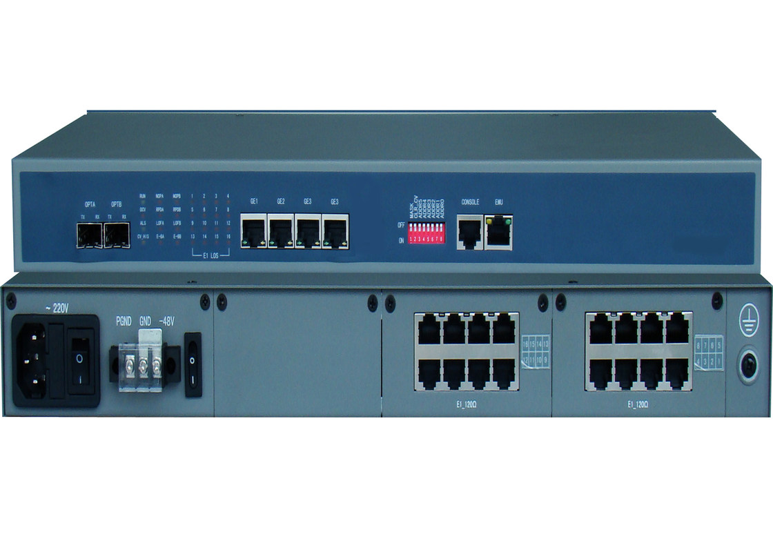 Convertidor de medios de fibra E1 con 4/8/16 puertos E1 y 4 puertos Ethernet y 2 puertos SFP