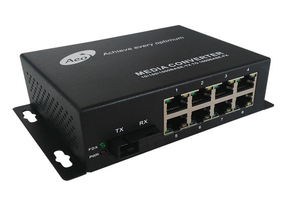 Convertidor de la fibra portuaria de Ethernet del gigabit 8 medios con 1 fibra y 8 puertos del POE